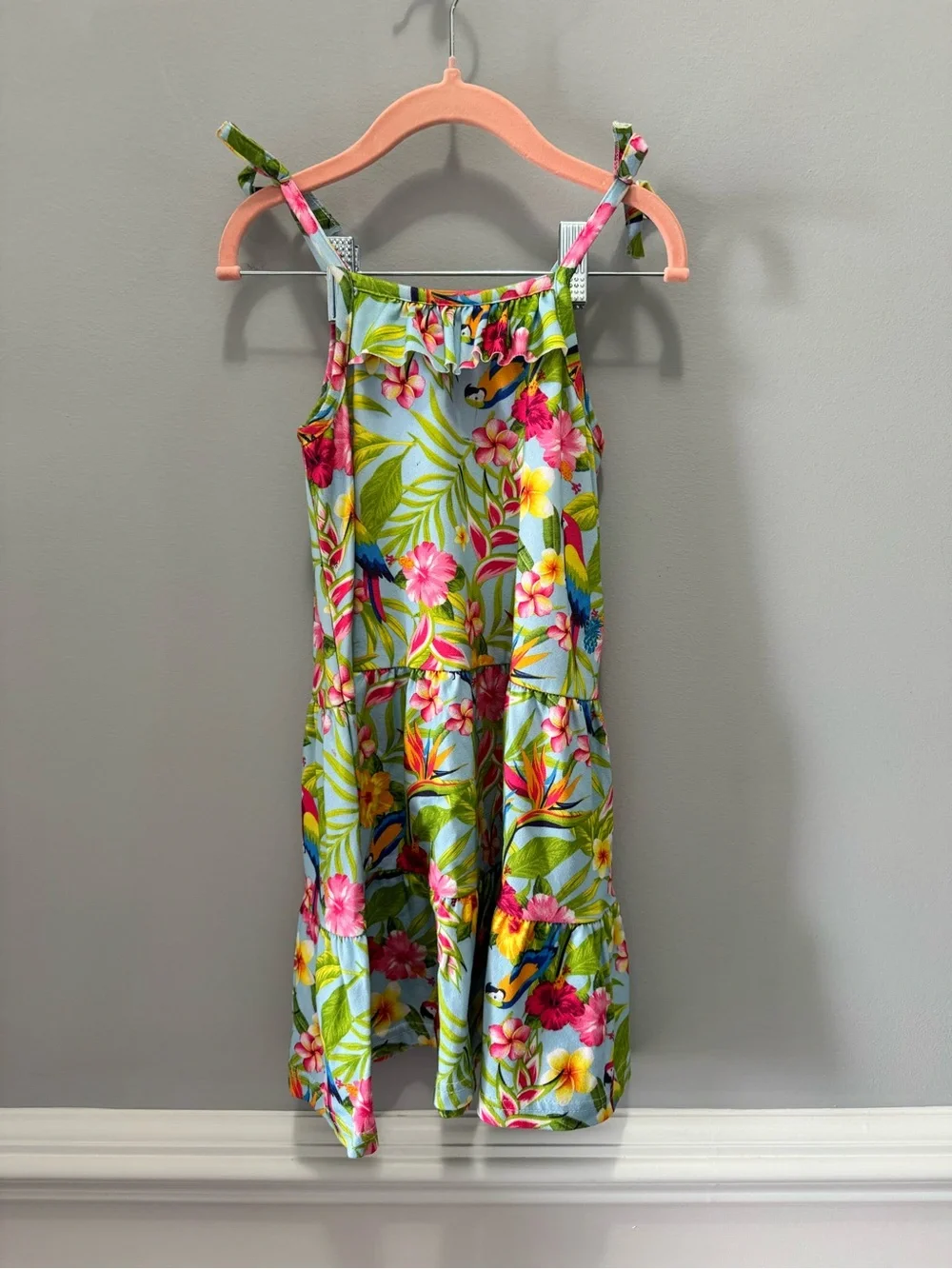 Girls' Tropical Floral Tie-Shoulder Dress - Blue Multi